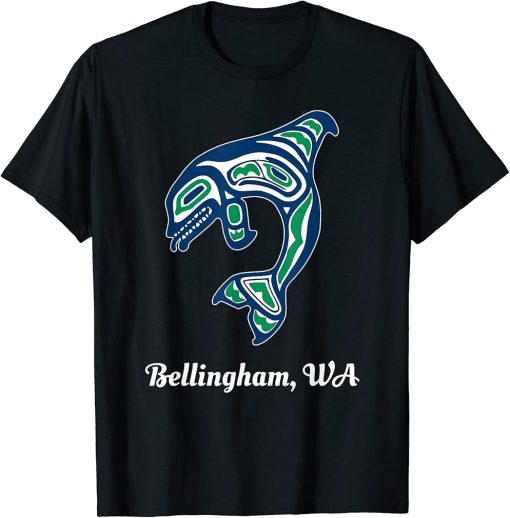 Blue Green Native American Bellingham WA Orca Killer Whale T-Shirt