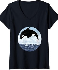 Womens Orca in the ocean. V-Neck T-Shirt