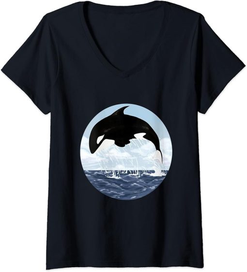 Womens Orca in the ocean. V-Neck T-Shirt