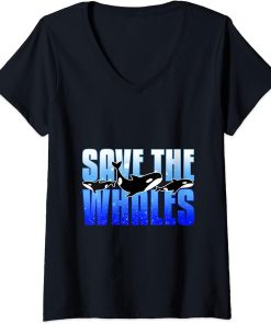 Womens Save the whales orca killer whale art design V-Neck T-Shirt