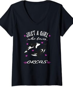 Womens Just A Girl Who Loves Orcas V-Neck T-Shirt