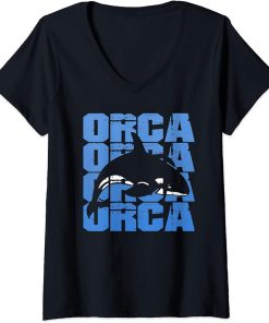 Womens Orca Whale Killer Whales V-Neck T-Shirt