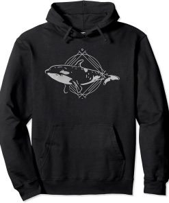 Orca Killer Whale Vintage Art Portrait Graphic Pullover Hoodie