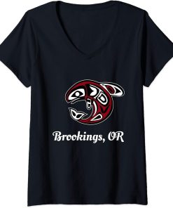 Womens Native American Brookings OR Tribal Orca Killer Whale V-Neck T-Shirt