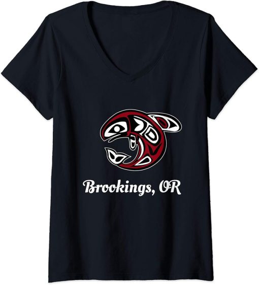 Womens Native American Brookings OR Tribal Orca Killer Whale V-Neck T-Shirt