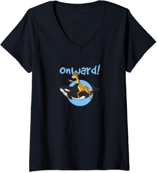 Womens Onward - Funny Giraffe Orca Pirate V-Neck T-Shirt