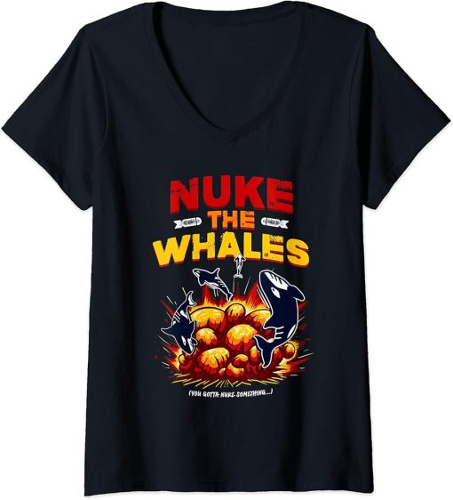 Womens Nuke the whales - Exploding Orcas V-Neck T-Shirt